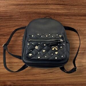 Mini Backpack‎ Black Quilted Studded Hearts Bows Flower Cute Fashion Bag
